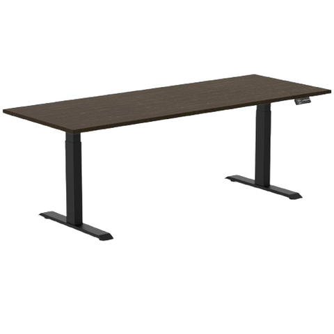 Desky Dual Bamboo Sit Stand Desk 200cm Dark Bamboo Desktop and Matte Black Frame