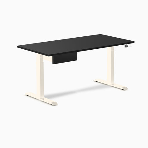 Desky Dual Melamine Standing Desk With Drawer 150cm Black Desktop and Wheat Frame