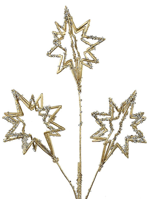 Christmas Warehouse - STEM2516 Gold 3D Wire Starburst Spray With Metallic Sequins Long Christmas Stem | 62cm Gold with Silver