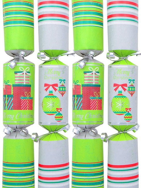 Christmas Warehouse - BONS2518 50x Gifts & Baubles Retro Look Christmas Bon Bons (Crackers) | 29cm Red, Green & White On Grey
