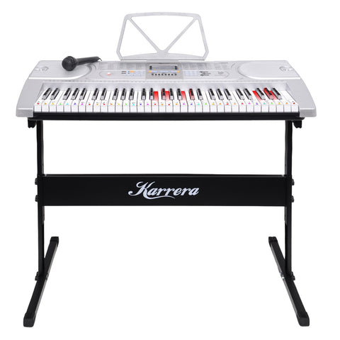 Karrera 61-Key Electronic LED Keyboard Piano with Stand (Silver)