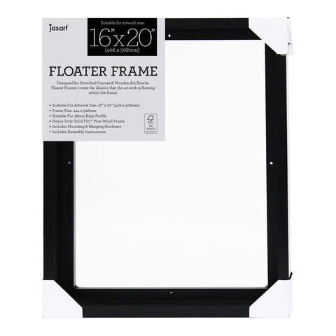 Jasart Thin Edge Artwork 16x20" Wood Floater Canvas Painting Frame Rect Black