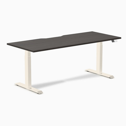 Desky Dual Scalloped Melamine Sit Stand Desk - Burnished Wood / 1800x750mm / Wheat
