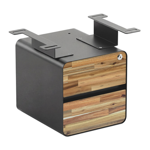 Desky Minimal Under Desk Cabinet - Acacia Hardwood / Space Grey