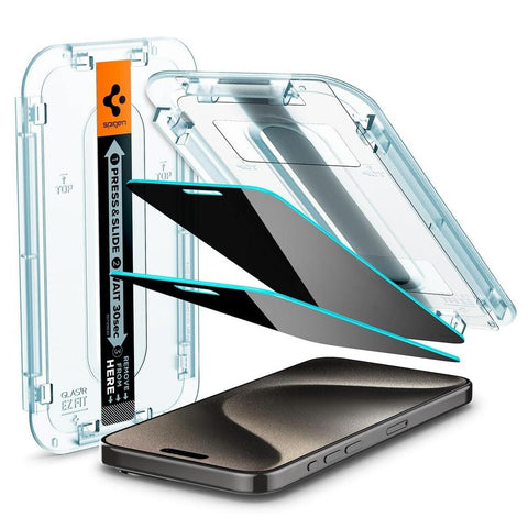 Spigen Apple iPhone 15 Pro Max EZ Fit GLAS.tR Privacy 2PCS Glass Screen Protector - Black