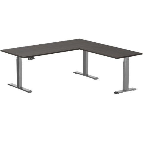 Desky Eco L-Shape Melamine Sit Stand Desk 180 x 175 cm Burnished Wood Top and Space Grey Leg
