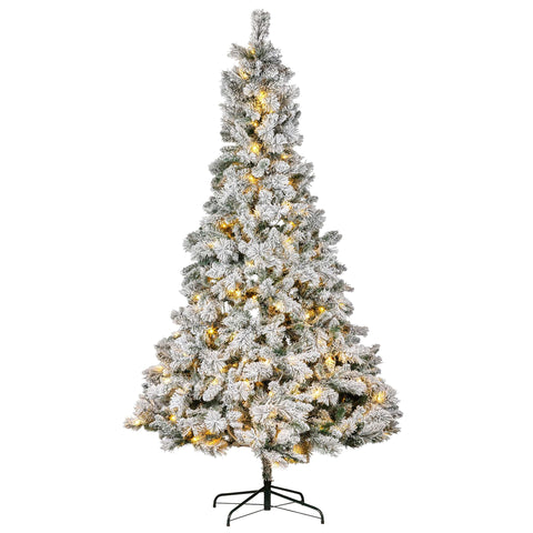 Christabelle 2.3m 7.5ft Snowy Dorset Pine Christmas Tree Pre Lit Multi Function LED Flocked Artificial Xmas Decor