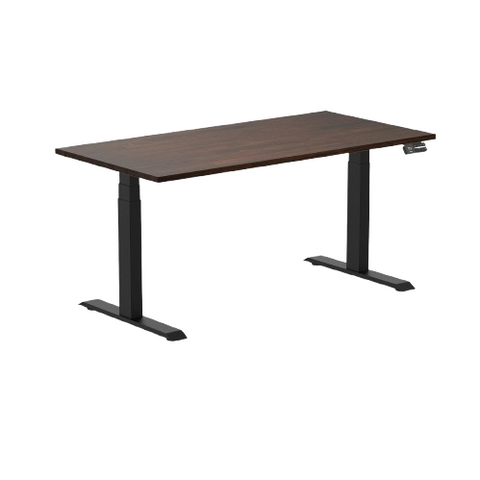 Desky Dual Rubberwood Sit Stand Desk 150cm (Dark Walnut Desktop/Matte Black Frame)