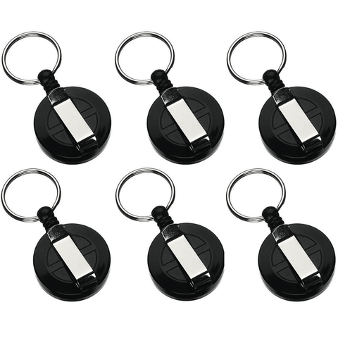 Rexel Retractable Key Holder Mini With Keyring And Cord Black Pack 6