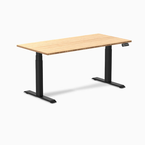 Desky Dual Bamboo Sit Stand Desk 120cm Bamboo Desktop and Matte Black Frame