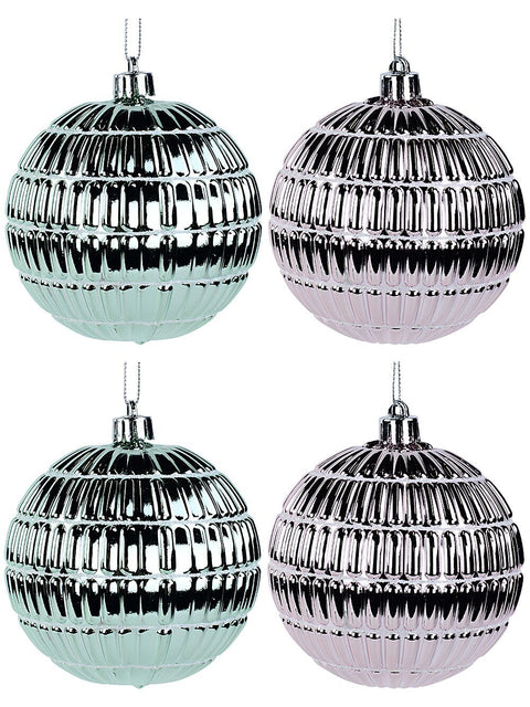 Christmas Warehouse - DECR9182 4x Dynamic Pink & Teal Signature Ridge Textured Baubles | 10cm Pink & Teal