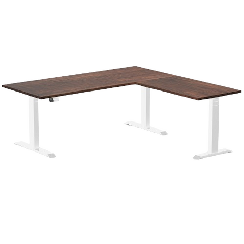 Desky Bamboo L-Shape Sit Stand Desk 180x175cm (American Rustic Pine Top/White Leg)