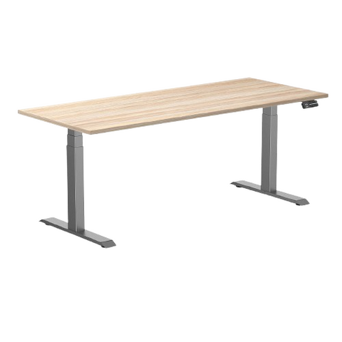 Desky Dual Melamine Sit Stand Desk 180cm Classic Oak Desktop and Space Grey Frame
