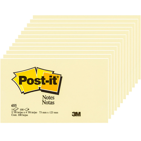 Post-It 655 Sticky Notes 76x127mm Large Rectangle (Yellow) [Pack 12]