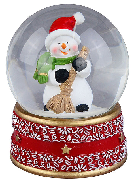 Christmas Warehouse - ORNM2513 Snowman Sweeper Mini Christmas Waterball Snow Globe | 60mm Red with White, Black, Green & Brown