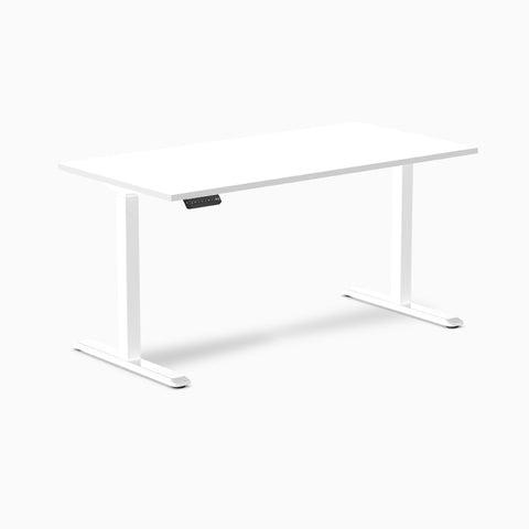 Desky Single Sit Stand Desk 150cm White Desktop and White Frame
