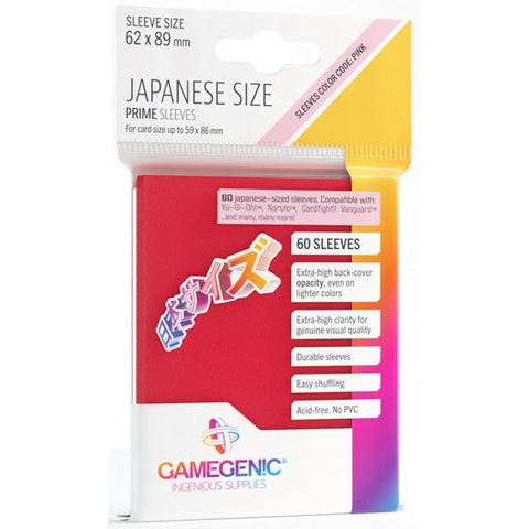 Gamegenic Prime Japanese Sized Sleeves - Size Code PINK - Sleeve Colour Red 62mmx89mm 60 Sleeves Per Pack