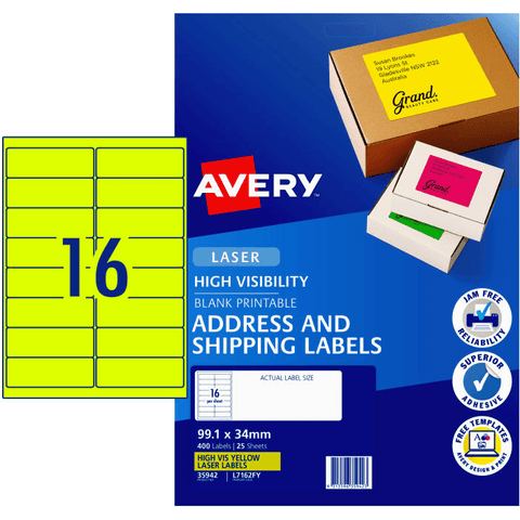 Avery 35942 L7162Fy Laser Label 16Up (Fluorescent Yellow) [Pack 25]