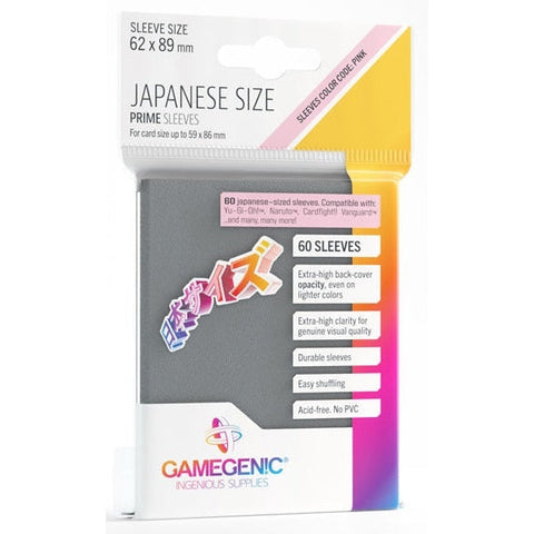 Gamegenic Prime Japanese Sized Sleeves - Size Code PINK - Sleeve Colour Dark Gray 62mmx89mm 60 Sleeves Per Pack