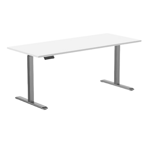 Desky Single Sit Stand Desk 180cm White Desktop and Space Grey Frame