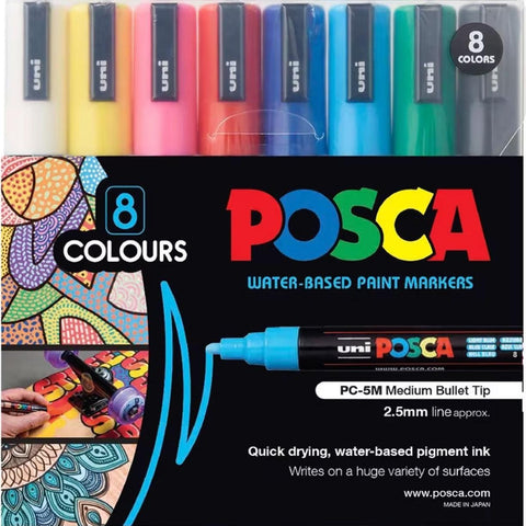 Uni PC-5M Posca Poster Marker Medium Bullet Tip 2.5mm (Assorted) [Pack 8]