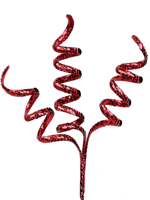 Christmas Warehouse - STEM2502 Shiny Red Layered Sequins Curly Ribbon Spray Long Christmas Stem | 36cm Red