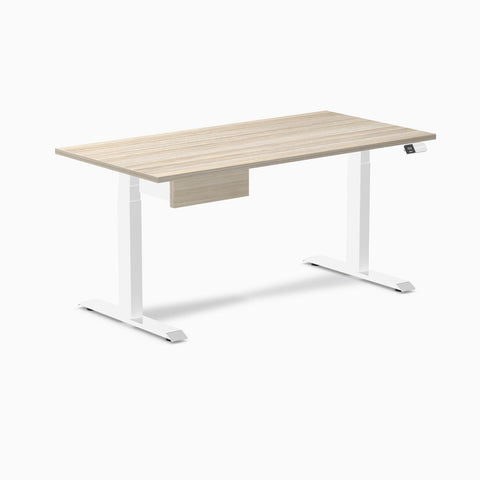 Desky Dual Melamine Standing Desk With Drawer 150cm Classic Oak Desktop and White Frame