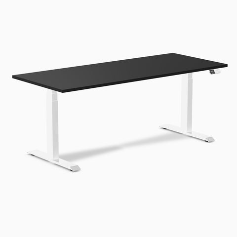 Desky Dual Melamine Sit Stand Desk 180cm Black Desktop and White Frame