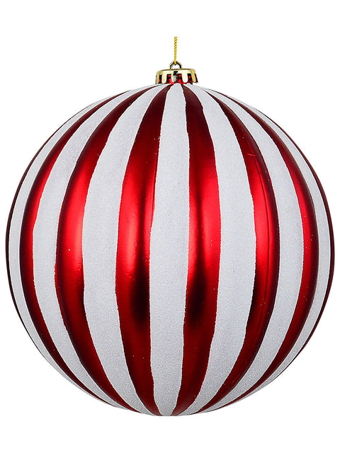 Christmas Warehouse - DECR2603 Dynamic Candy Red & White Grand Ribbed Candy Cane Display Bauble | 20cm Red & White