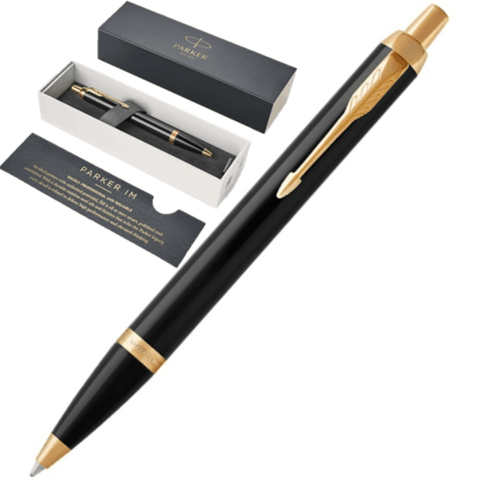 Parker IM Ballpoint Pen Gloss Black Gold Trim with Gift Box