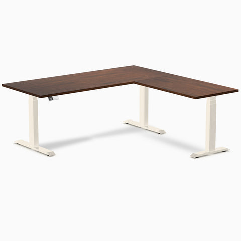 Desky Rubberwood L-Shape Sit Stand Desk 180 x 175 cm Red Walnut Top and Wheat Leg