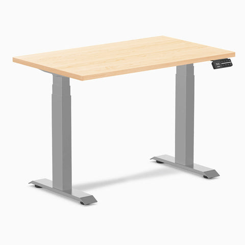 Desky Dual Mini Hardwood Sit Stand Desk 100cm Maple Desktop and Grey Frame