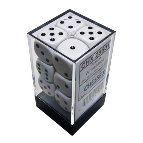 Chessex CHX 25601 Opaque White/Black 16mm D6 Dice Block (12 Dice)