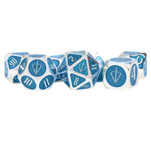 FanRoll by Metallic Dice Games MDG Tales of the Valiant Metal Dice Set Silver w/ Light Blue Enamel Accessories