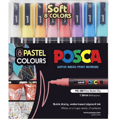Uni PC3M Posca Poster Paint Marker 1.3mm Fine Pastel Colours [8 Pack]
