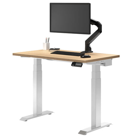 Desky Dual Mini Sit Stand Desk 1100x600 (Sublime Teak Desktop/White Frame)