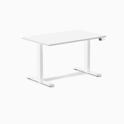 Desky Dual Melamine Sit Stand Desk 120cm White Desktop and White Frame