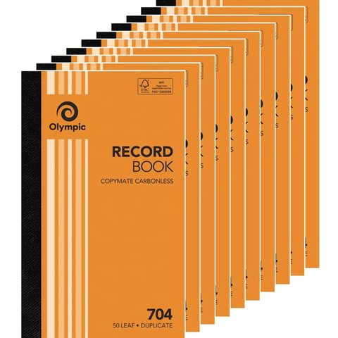 Olympic 10 Pack 704 Duplicate Record Book Carbonless 50 Leaf Bulk