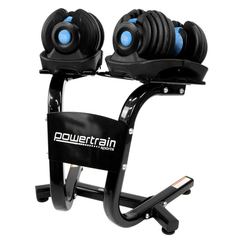 Powertrain 48kg Adjustable Dumbbells with Stand - Blue