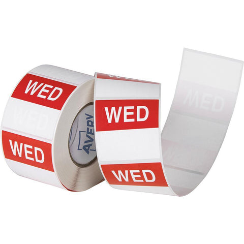 Avery 937338 Removable Day Label Wednesday 40x40mm Red/White Box 500