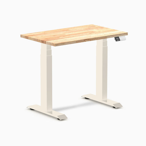 Desky Dual Mini Rubberwood Sit Stand Desk 100cm Natural Desktop and Wheat Frame