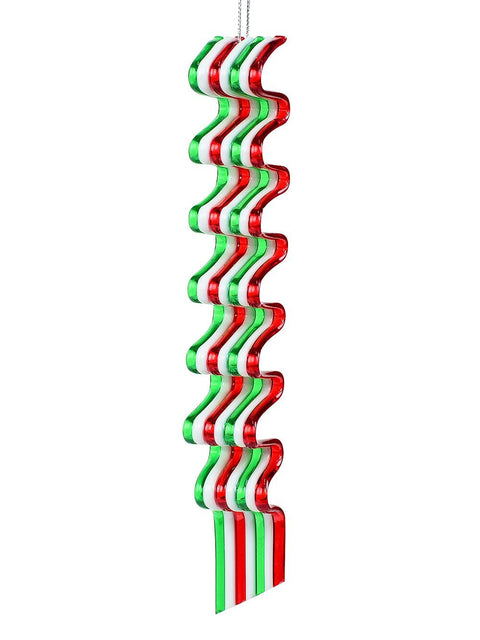 Christmas Warehouse - DECRH984 Whimsical Traditional Wavy Ribbon Candy Sweet Essential Ornament | 19cm Red, Green & White
