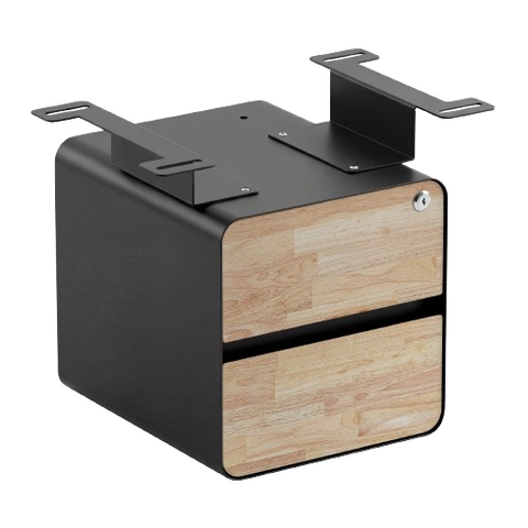 Desky Minimal Under Desk Cabinet - Natural Rubberwood / Black