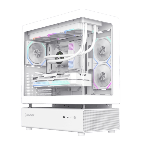 GameMax N80 ATX Mid Tower Gaming Case - BTF Back-Connect Motherboard Support, 6x ARGB Fans Pre-installed, Panoramic Tempered Glass - White