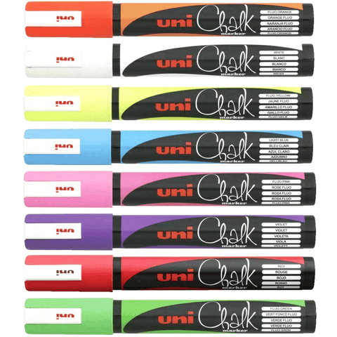 Uni-Ball Pack 8 Chalk Marker Bullet Tip 2.5mm (Assorted)