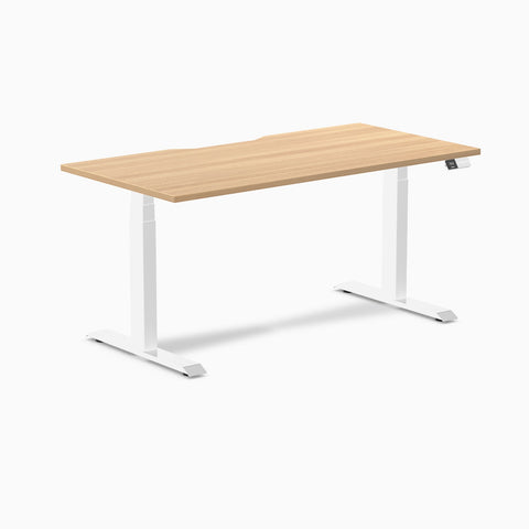 Desky Dual Scalloped Melamine Sit Stand Desk - Sublime Teak / 1500x750mm / White