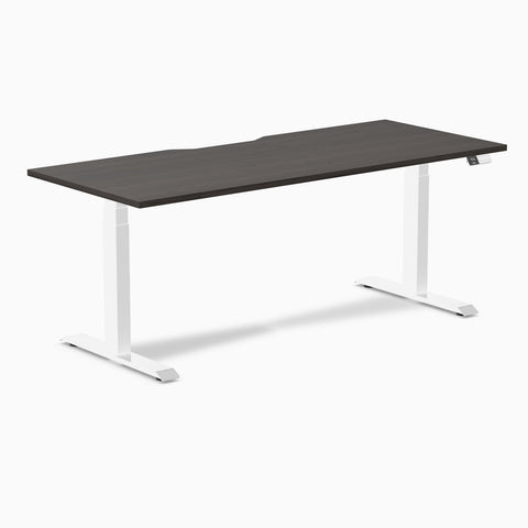 Desky Dual Scalloped Melamine Sit Stand Desk - Burnished Wood / 1800x750mm / White