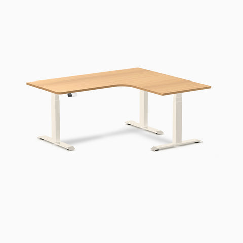 Desky L-Shape Melamine Sit Stand Desk 160cm - Right Return Select Beech Top and Matte Black Leg