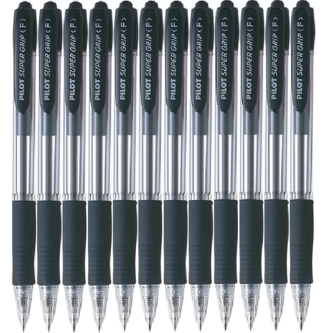 Pilot BPGP10RFB Box 12 Super Grip Retractable Ballpoint Pen Fine 0.7mm (Black)