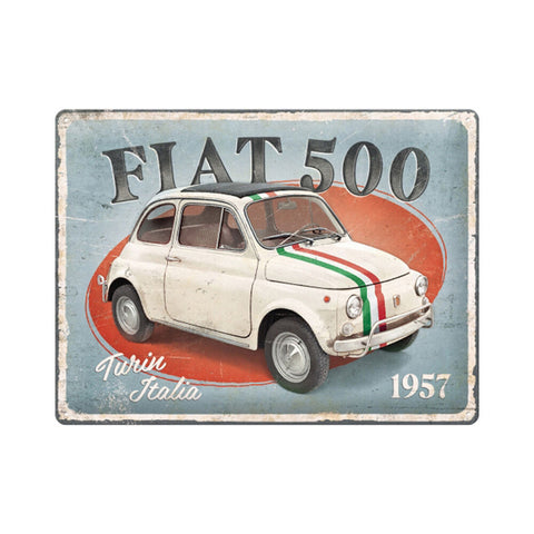 Nostalgic-Art Large Metal Sign Plaque Fiat 500 Turin Italia 30x40cm